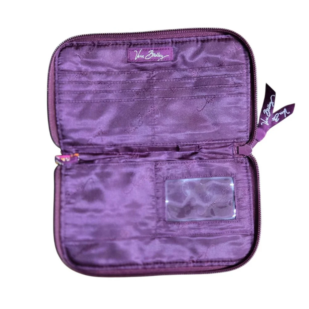 Vera Bradley Safari Sunset Zip bi-fold Wallet Purple Yellow Orange Quilted - Picture 4 of 5